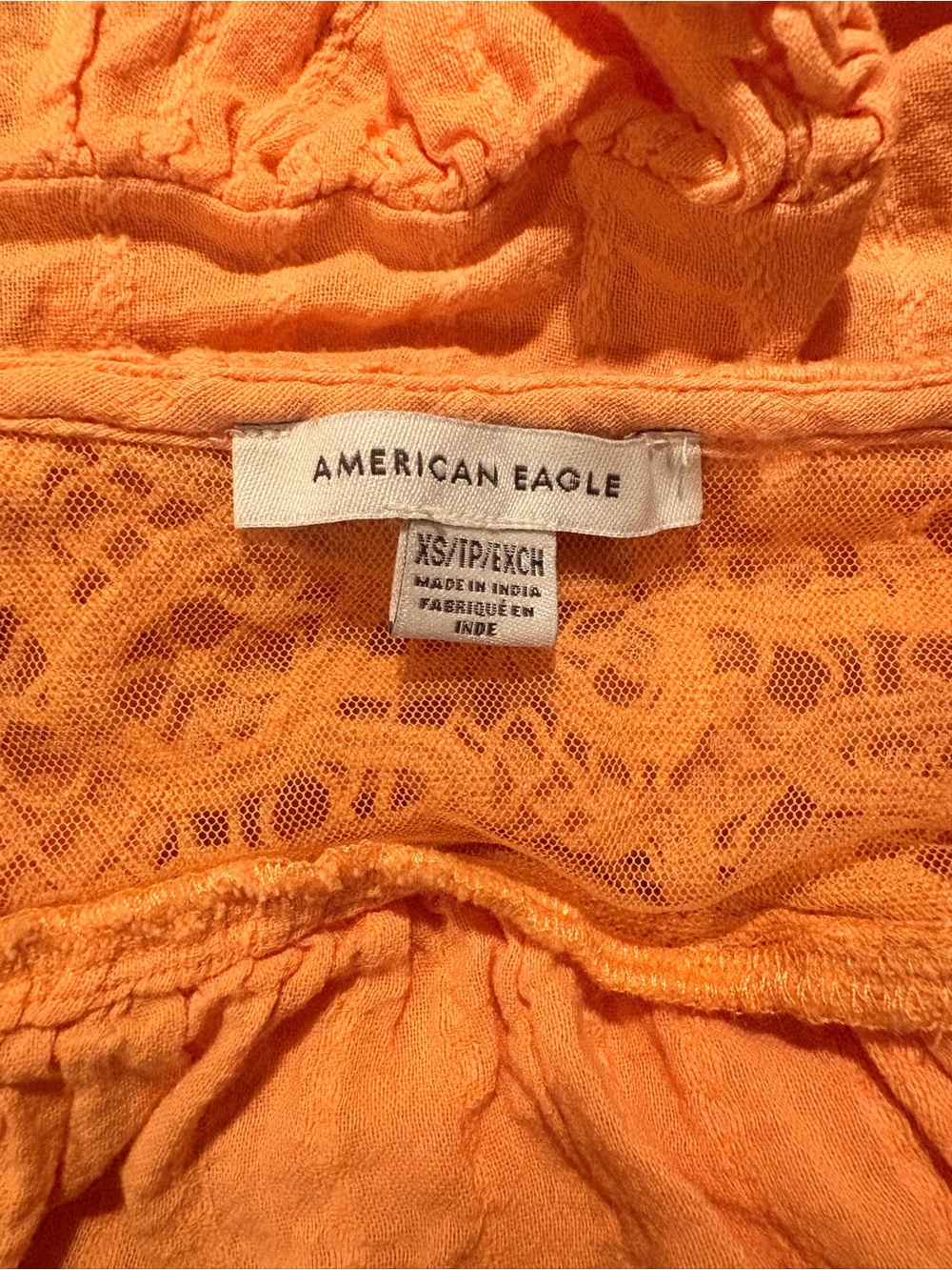 American Eagle Crochet-Detail Tie-Front Women’s Top Orange 2/3 sleeve - Picture 3 of 5
